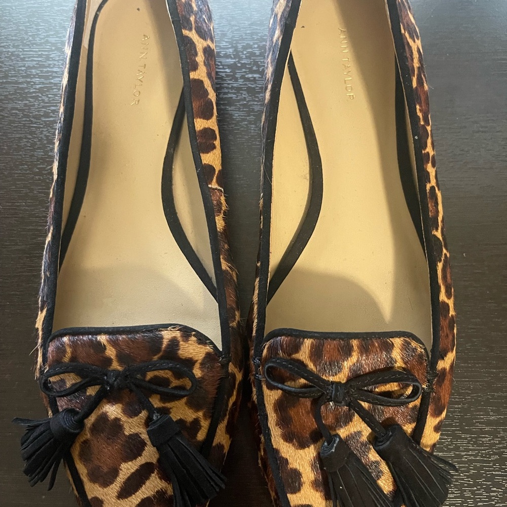 Ann Taylor Leopard Print Loafers with Black Bow